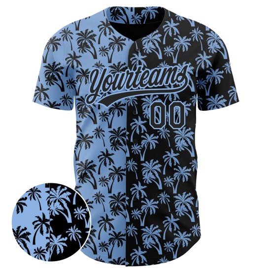 Baseball Palm Pattern Hawaii Jersey Custom Blue Tropical Authentic Design Light 3D Trees Black Baseball Palm Pattern Hawaii Jersey Custom Blue Tropical Authentic Design Light 3D Trees Black