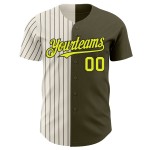 Pinstripe Neon Fashion Salute Yellow Baseball Split To Authentic Olive Custom Service Cream-Black Jersey Pinstripe Neon Fashion Salute Yellow Baseball Split To Authentic Olive Custom Service Cream-Black Jersey