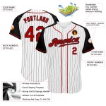 Custom White Black Pinstripe Red-Black Authentic Raglan Sleeves Baseball Jersey Custom White Black Pinstripe Red-Black Authentic Raglan Sleeves Baseball Jersey