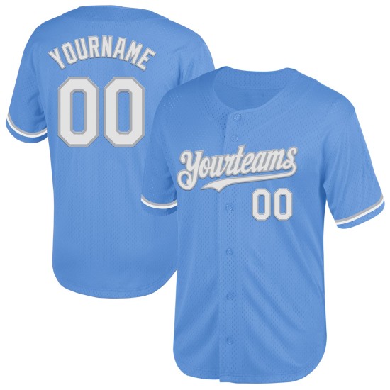 Baseball Authentic Throwback Blue Custom Jersey White-Gray Light Mesh Baseball Authentic Throwback Blue Custom Jersey White-Gray Light Mesh