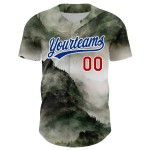 Mountains Authentic Pattern Baseball Custom Design Red-Royal Landscape 3D Jersey White Mountains Authentic Pattern Baseball Custom Design Red-Royal Landscape 3D Jersey White