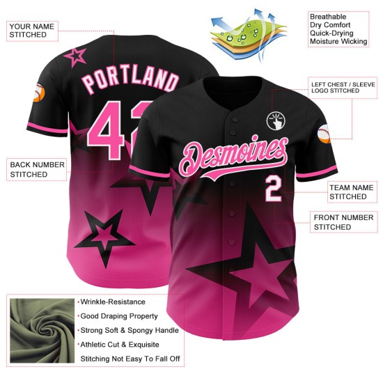Pattern Star Baseball Gradient Custom Design Twinkle Authentic Style Black 3D Pink-White Jersey Pattern Star Baseball Gradient Custom Design Twinkle Authentic Style Black 3D Pink-White Jersey