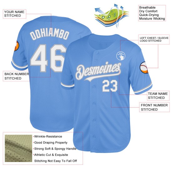 Baseball Authentic Throwback Blue Custom Jersey White-Gray Light Mesh Baseball Authentic Throwback Blue Custom Jersey White-Gray Light Mesh