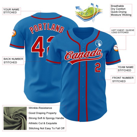 Jersey Red-White Baseball Blue Custom Authentic Jersey Red-White Baseball Blue Custom Authentic