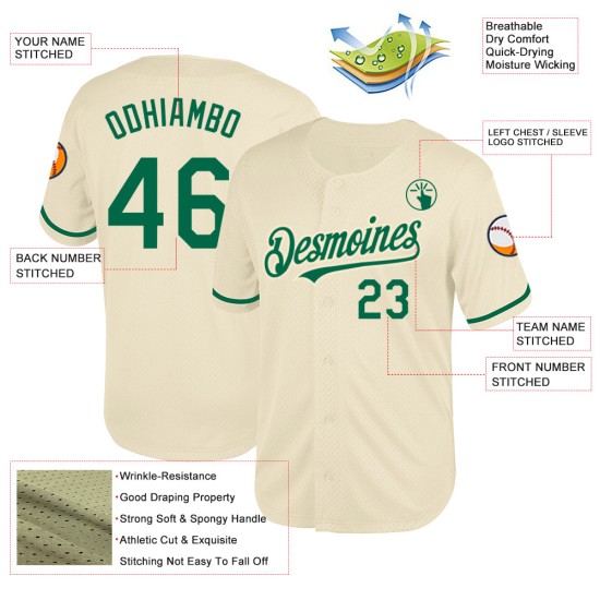 Throwback Green Mesh Cream Jersey Baseball Custom Authentic Kelly Throwback Green Mesh Cream Jersey Baseball Custom Authentic Kelly