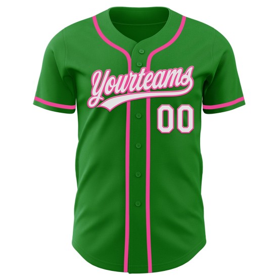 White-Pink Custom Authentic Jersey Baseball Grass Green White-Pink Custom Authentic Jersey Baseball Grass Green