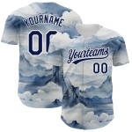 Custom Baseball Navy White Authentic Pattern Jersey Mountains 3D Design Landscape Custom Baseball Navy White Authentic Pattern Jersey Mountains 3D Design Landscape