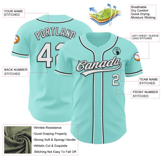 Custom Blue Authentic Baseball White-Black Ice Jersey Custom Blue Authentic Baseball White-Black Ice Jersey