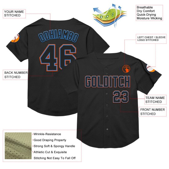Jersey Baseball Throwback Blue-Orange Custom Black Mesh Electric Authentic Jersey Baseball Throwback Blue-Orange Custom Black Mesh Electric Authentic