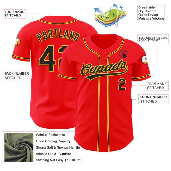 Custom Fire Authentic Baseball Jersey Red Black-Yellow Custom Fire Authentic Baseball Jersey Red Black-Yellow