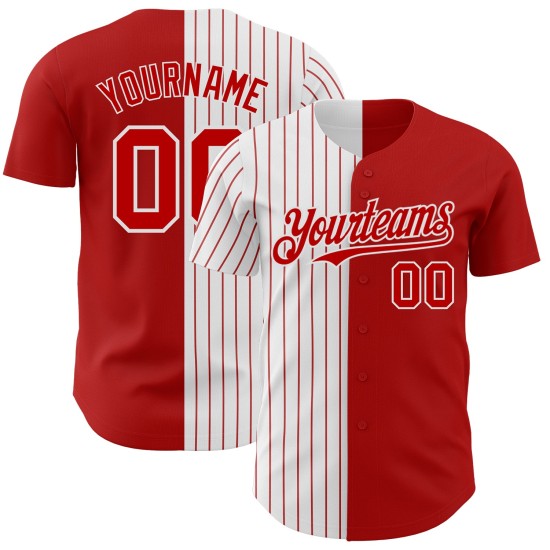 Authentic Fashion Jersey Split Custom Baseball Pinstripe White-Red Red Authentic Fashion Jersey Split Custom Baseball Pinstripe White-Red Red