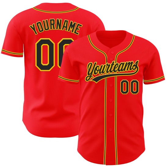 Custom Fire Authentic Baseball Jersey Red Black-Yellow Custom Fire Authentic Baseball Jersey Red Black-Yellow