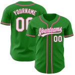 White-Pink Custom Authentic Jersey Baseball Grass Green White-Pink Custom Authentic Jersey Baseball Grass Green