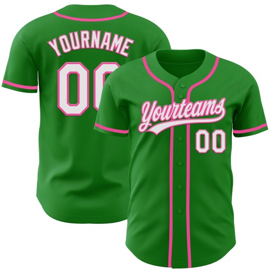 White-Pink Custom Authentic Jersey Baseball Grass Green White-Pink Custom Authentic Jersey Baseball Grass Green