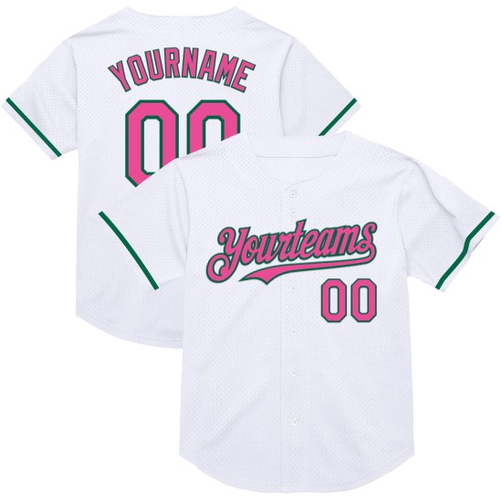 Mesh White Baseball Green Custom Pink-Kelly Jersey Throwback Authentic Mesh White Baseball Green Custom Pink-Kelly Jersey Throwback Authentic