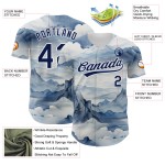 Custom Baseball Navy White Authentic Pattern Jersey Mountains 3D Design Landscape Custom Baseball Navy White Authentic Pattern Jersey Mountains 3D Design Landscape