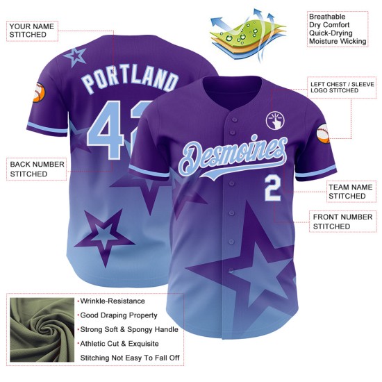 Star Gradient Design Light Jersey Authentic Pattern Baseball Purple 3D Twinkle Blue-White Style Custom Star Gradient Design Light Jersey Authentic Pattern Baseball Purple 3D Twinkle Blue-White Style Custom