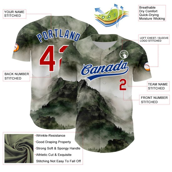 Mountains Authentic Pattern Baseball Custom Design Red-Royal Landscape 3D Jersey White Mountains Authentic Pattern Baseball Custom Design Red-Royal Landscape 3D Jersey White