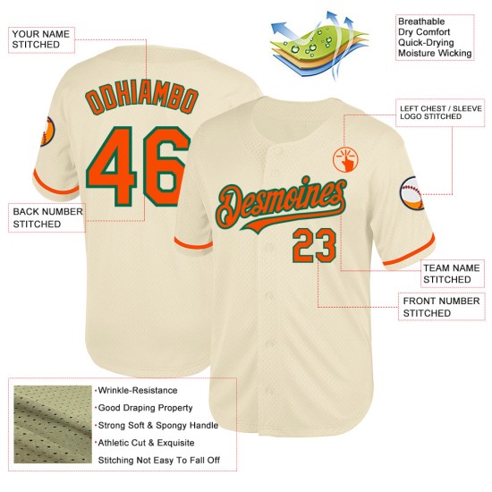 Baseball Cream Authentic Throwback Green Mesh Orange-Kelly Custom Jersey Baseball Cream Authentic Throwback Green Mesh Orange-Kelly Custom Jersey