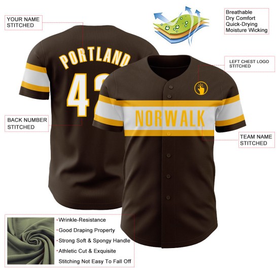 Brown White-Gold Baseball Jersey Authentic Custom Brown White-Gold Baseball Jersey Authentic Custom
