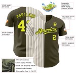 Pinstripe Neon Fashion Salute Yellow Baseball Split To Authentic Olive Custom Service Cream-Black Jersey Pinstripe Neon Fashion Salute Yellow Baseball Split To Authentic Olive Custom Service Cream-Black Jersey