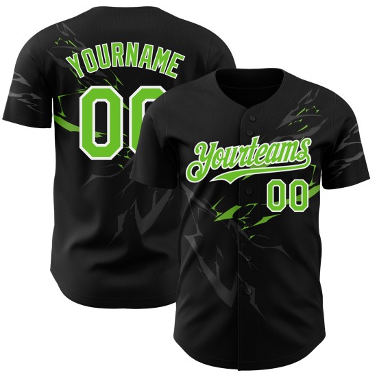 3D Neon Authentic Lightning Baseball Pattern Black Custom Green-White Jersey Design 3D Neon Authentic Lightning Baseball Pattern Black Custom Green-White Jersey Design