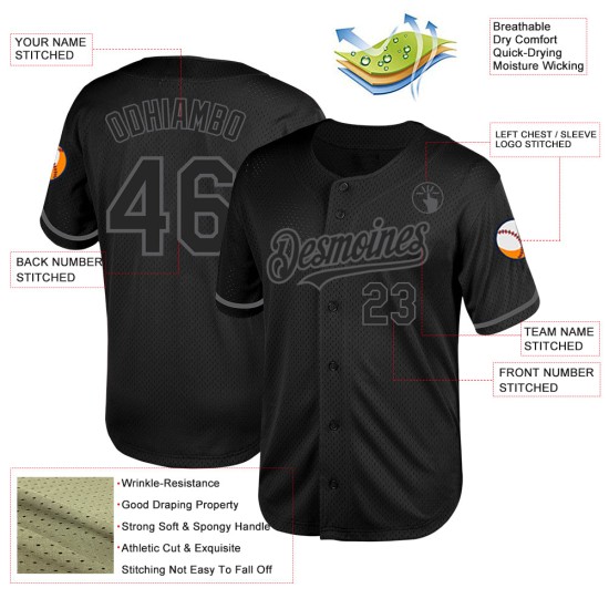 Jersey Steel Authentic Gray Custom Mesh Throwback Baseball Black Jersey Steel Authentic Gray Custom Mesh Throwback Baseball Black