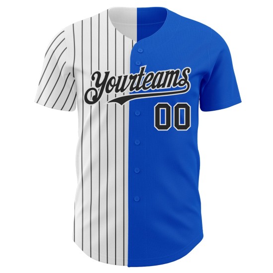 Jersey Baseball Custom Blue Pinstripe White-Black Split Fashion Authentic Thunder Jersey Baseball Custom Blue Pinstripe White-Black Split Fashion Authentic Thunder