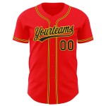 Custom Fire Authentic Baseball Jersey Red Black-Yellow Custom Fire Authentic Baseball Jersey Red Black-Yellow