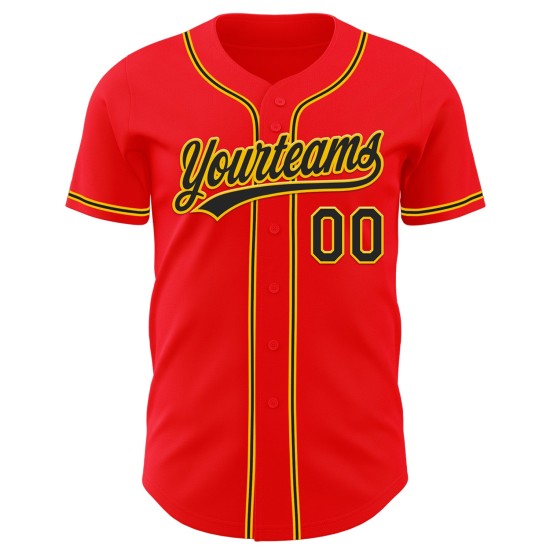 Custom Fire Authentic Baseball Jersey Red Black-Yellow Custom Fire Authentic Baseball Jersey Red Black-Yellow