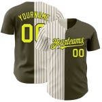 Pinstripe Neon Fashion Salute Yellow Baseball Split To Authentic Olive Custom Service Cream-Black Jersey Pinstripe Neon Fashion Salute Yellow Baseball Split To Authentic Olive Custom Service Cream-Black Jersey