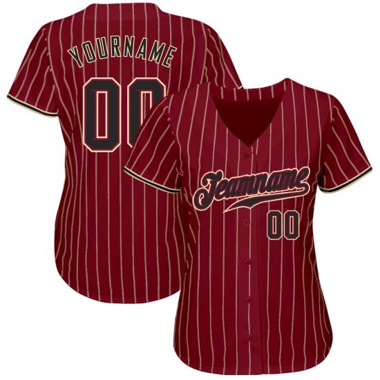 Custom Crimson Cream Pinstripe Black-City Cream Authentic Baseball Jersey Custom Crimson Cream Pinstripe Black-City Cream Authentic Baseball Jersey