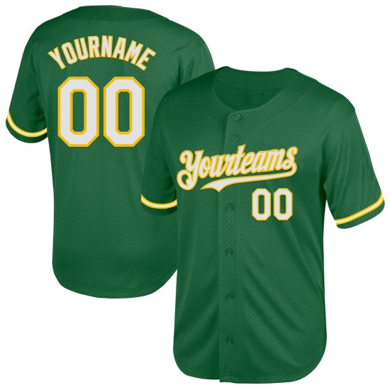 White-Yellow Jersey Kelly Green Mesh Throwback Authentic Baseball Custom White-Yellow Jersey Kelly Green Mesh Throwback Authentic Baseball Custom