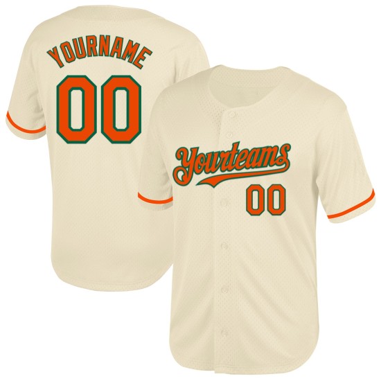 Baseball Cream Authentic Throwback Green Mesh Orange-Kelly Custom Jersey Baseball Cream Authentic Throwback Green Mesh Orange-Kelly Custom Jersey