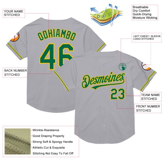 Baseball Mesh Authentic Jersey Green-Yellow Throwback Gray Kelly Custom Baseball Mesh Authentic Jersey Green-Yellow Throwback Gray Kelly Custom