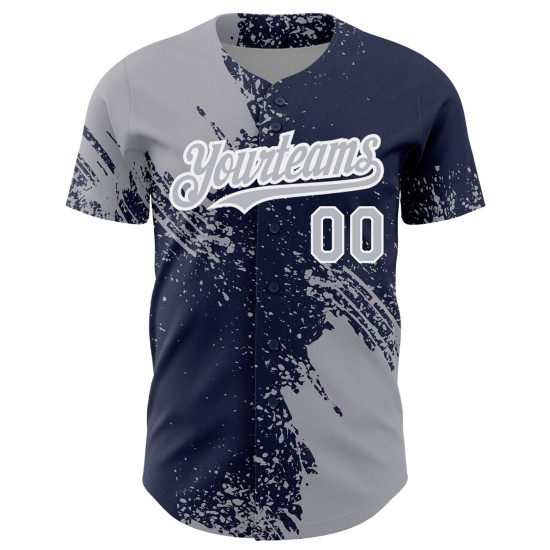 Navy-White Stroke Brush Abstract Baseball Jersey Authentic Pattern Custom Design 3D Gray Navy-White Stroke Brush Abstract Baseball Jersey Authentic Pattern Custom Design 3D Gray