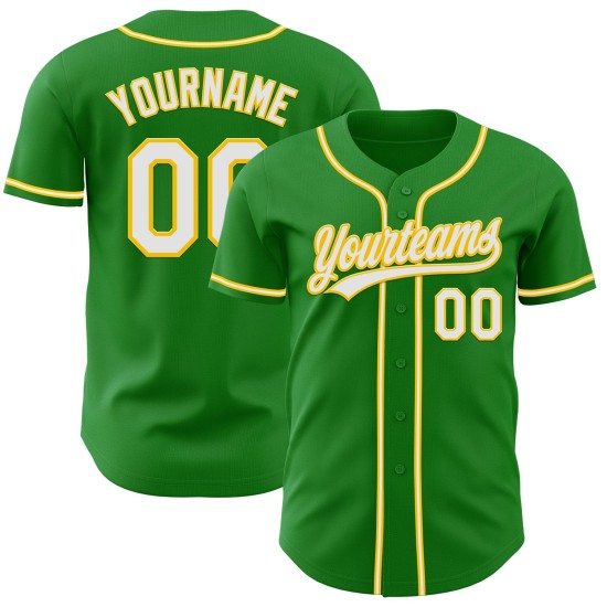 Custom Baseball Grass White-Yellow Jersey Authentic Green Custom Baseball Grass White-Yellow Jersey Authentic Green
