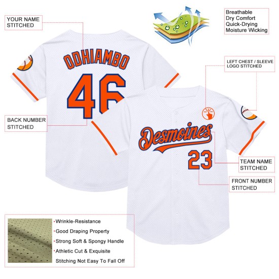 Throwback White Mesh Custom Authentic Baseball Orange-Royal Jersey Throwback White Mesh Custom Authentic Baseball Orange-Royal Jersey