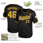Black Baseball Mesh Authentic Jersey Custom Throwback Gold-White Black Baseball Mesh Authentic Jersey Custom Throwback Gold-White