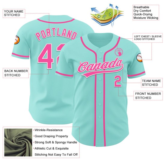 Blue Ice Custom Pink-White Authentic Jersey Baseball Blue Ice Custom Pink-White Authentic Jersey Baseball