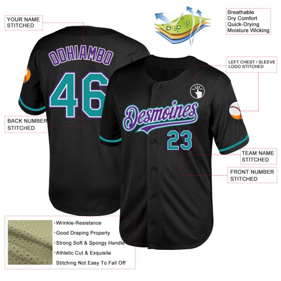 Teal-Purple Jersey Black Custom Authentic Mesh Throwback Baseball Teal-Purple Jersey Black Custom Authentic Mesh Throwback Baseball