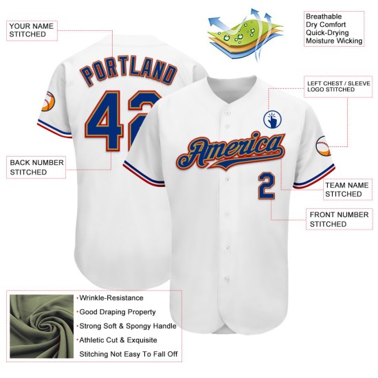 Baseball White Gold-Red Custom Authentic Old Royal Jersey Baseball White Gold-Red Custom Authentic Old Royal Jersey