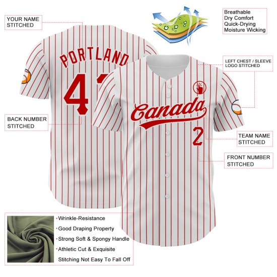 Jersey Pinstripe Red Red Baseball White Authentic Custom Jersey Pinstripe Red Red Baseball White Authentic Custom