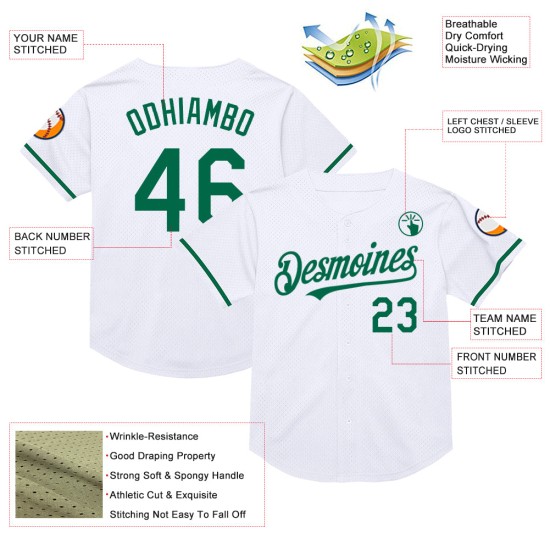 Mesh White Authentic Throwback Custom Green Jersey Kelly Baseball Mesh White Authentic Throwback Custom Green Jersey Kelly Baseball