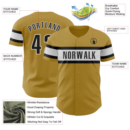 Black-White Baseball Custom Authentic Old Jersey Gold Black-White Baseball Custom Authentic Old Jersey Gold