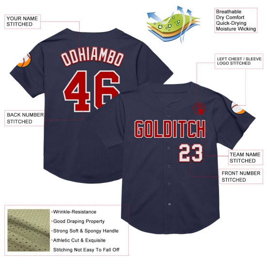 Custom Baseball Throwback Authentic Jersey Navy Mesh Red-White Custom Baseball Throwback Authentic Jersey Navy Mesh Red-White