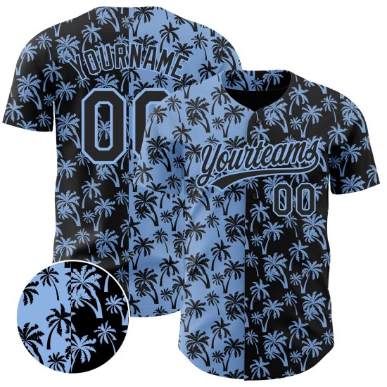Baseball Palm Pattern Hawaii Jersey Custom Blue Tropical Authentic Design Light 3D Trees Black Baseball Palm Pattern Hawaii Jersey Custom Blue Tropical Authentic Design Light 3D Trees Black