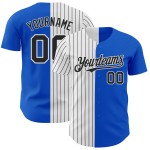 Jersey Baseball Custom Blue Pinstripe White-Black Split Fashion Authentic Thunder Jersey Baseball Custom Blue Pinstripe White-Black Split Fashion Authentic Thunder