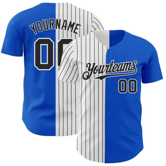 Jersey Baseball Custom Blue Pinstripe White-Black Split Fashion Authentic Thunder Jersey Baseball Custom Blue Pinstripe White-Black Split Fashion Authentic Thunder