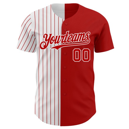 Authentic Fashion Jersey Split Custom Baseball Pinstripe White-Red Red Authentic Fashion Jersey Split Custom Baseball Pinstripe White-Red Red